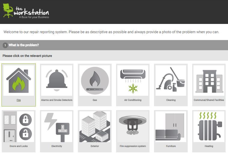 Screenshot of issue form for online report for commercial properties