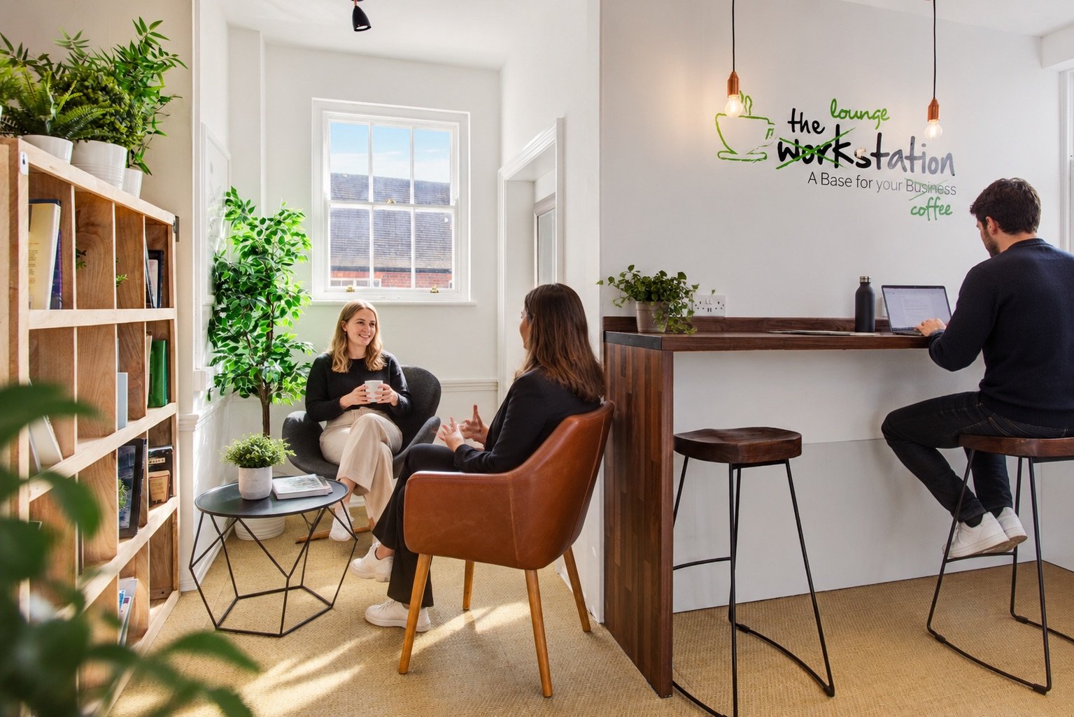 People talking in a Workstation business centre lounge