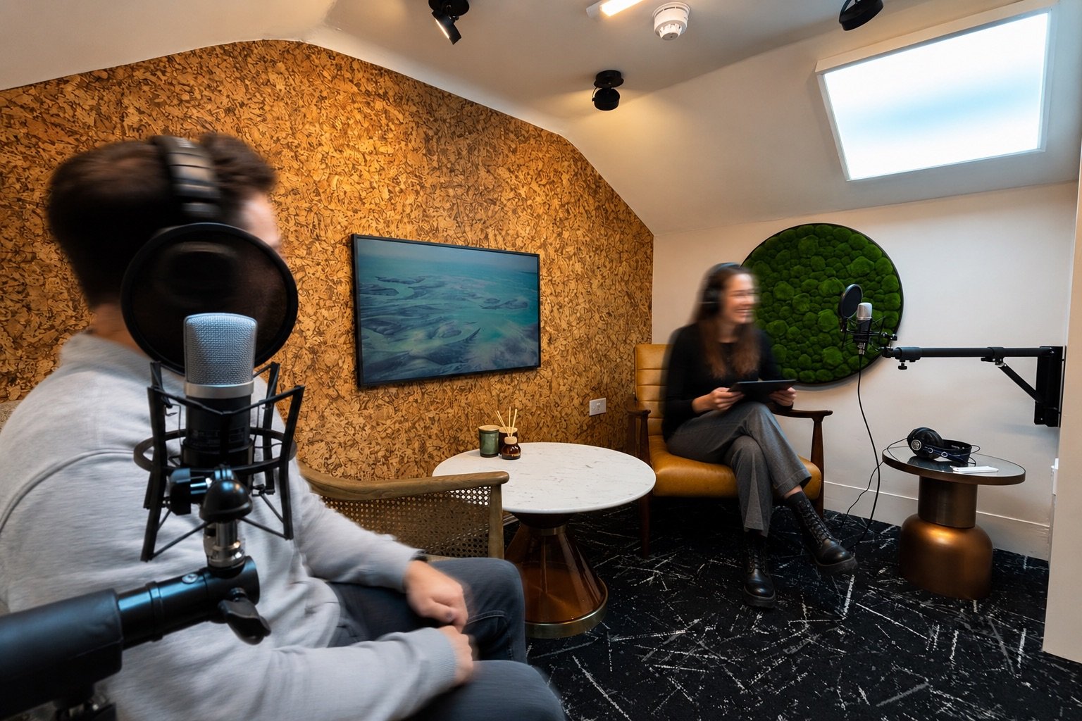 Clients recording in the podcast studio